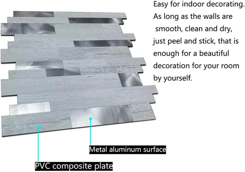weimeisc Weimiesc 10 Sheets Backsplash Tile for Kitchen Peel and Stick, Self-Adhesive Waterproof, Metal Backsplash Subway Tile, Stick on Tiles Kitchen Bathroom (Light White Green+Frosted Silver) - Image 5